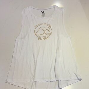 Vuori White Muscle Tee with Gold Graphic